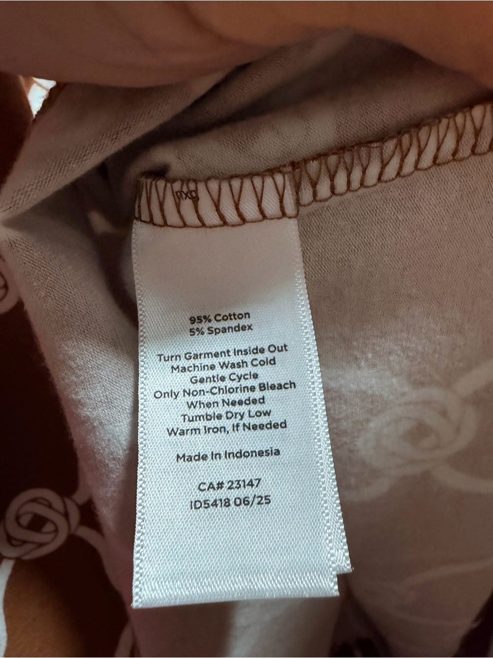 Talbots Rust-Brown 3/4 Sleeve Top with White Chain Print - Picture 5 of 5